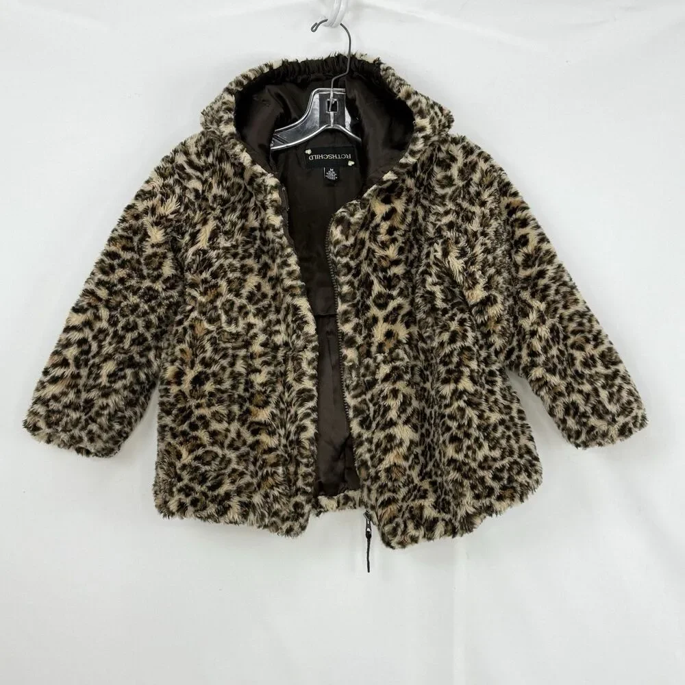 Rothschild Girl’s Leopard Print Faux Fur Jacket Coat, Size M 5/6
